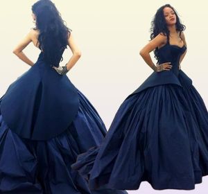 Real Image Deep Navy Blue Prom Dress Ball Gown Robe De Soiree Sexy Spaghetti Straps Pleats Evening Dressess Custom Made Party Gown9827245
