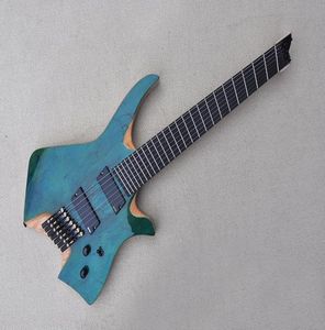 Fabryka niestandardowa 7 sznurków bezgłówka gitara elektryczna z zielonym wentylowanym ciosem Rbony Fretboard Black Hardwares Brak inkrustowania może być C4446216