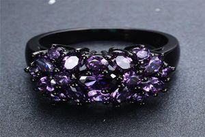 Kleine ovale lila kristall zirkonsternblüte ringe für Frauen Männer Vintage schwarzes Gold mehrfarbiger Stein Ring weiblicher Hochzeit Schmuck 8174961