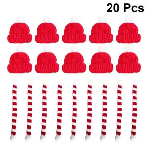 Estatuetas decorativas 20pcs lenço de Natal Red Santa Hat Knit Craft Lenços em miniatura 23 cm para garrafas de copo Cubra o jantar de talheres de jantar