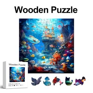 Underwater World Wooden Puzzle, Irregular Animal shaped Pieces, High-difficulty Magic Puzzle Intellectual Toy, Home Decor