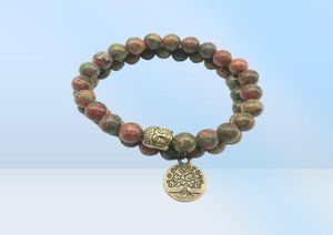 SN1275 Tree of Life BUDDHA BRONZO BRACCHETTO BRACCHETTO SET VINTAGE BRACOLO UNAKITE GIOITÀ DI PIETTA NATURALI ALTA QUALITÀ1286391