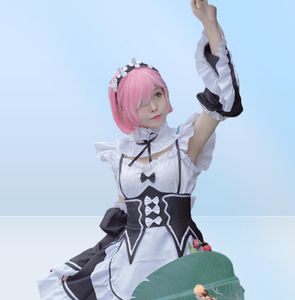 Ramrem Cosplay -Kostüme Rezero Kara Hajimeru Isekai Seikatsu Lolita Rock für Frau Blue Pink Perücken Kostüm Maid Servant Kleid Anim5073202