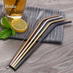 Drinking Straws 4PCS Metal Reusable Colorful Stainless Steel Straw 1 Brush Drink Yerba Juice Bar Accessorie Party