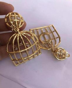 Dangle żyrandol Punk Camellia Luxury Vintage Gold Metal Copper Stamp Big Bird Cage z kroplami kolczykami dla kobiet dziewczyna kidenly7163425