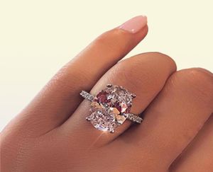 2020 NEW 925 SOLID STERLING SILVER ROSE GOLD女性のための大きな楕円形のダイヤモンドリング