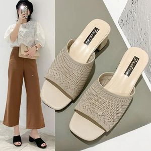 Slippers Mulheres Chinesas 2024 Versão Coreana de Tecido Flying do lado de fora para usar uma palavra moda