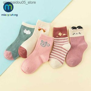 Kids Socks 5 pairs of jacquard cat and rabbit comfortable and warm cotton high-quality childrens and girls baby socks boys and newborns socks Miao Yutong Q240413