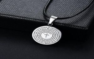 Pendant Necklaces Modyle 2021 Leather Chain Silver Color Prayer Necklace For Man The 's Catholic Jewelry Wholesale2259336