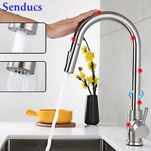 Kitchen Faucets Touch Faucet Senducs Brushed Nickel Pull Out Sink Smart Kichen Mixer Tap Cold Sensor