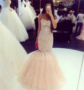 Quinceanera Kleider mit trägerlosen Perlen Pailletten Meerjungfrau Prom Kleider Abend tragen lange Tüll -Sparkling Party Kleider9855329