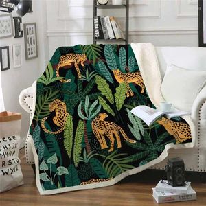 Blankets Tropical Leaf Leopard Blanket For Bed Sofa Thick Plush Sherpa Weighted Cubre Cama Warm Bedspreads Travel Throw