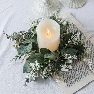 Decorative Flowers Halloween Party Ornaments Artificial Wreath Candlestick Candle Rings Holder For Home Table Decor Fake Plant Xmas Tree