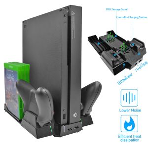 Stands Vertical Cooling Stand Cooler Fan för Xbox One X Controller Charger med 2 Hub Ports -skivor Lagringsställ för XboxOne X