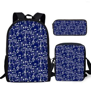Backpack Yikeluo Musik/Note 3D gedrucktes Laptop -Bag -Buch -Student Blue Musiver Crossbody Casual Mochilas mit großer Kapazität