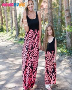 Moderdotterklänning Familj Matchande kläder Neon Coral Black Damask Maxi Dress Baby Girl Summer Mommy and Me Clothes Dresses 2104233701