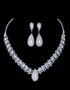 Luxurious Wedding Jewelry Sets for Bridal Bridesmaid Jewelery Drop Earring Necklace Set Austria Crystal Whole Gift50763333117060