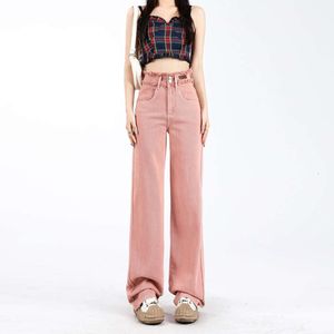 2024 Spring Double Breasted Ragged Edge Jeans Womens Wide Leg Pants