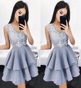 Sexig mini Short Homecoming Dresses Chic Vneck Appliced ​​Lace Prom Dress Custom Made Simple Cheap Cocktail Gowns8545063