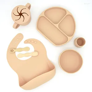 Mugs Non-Slip Infants Learning Spoon Drinking Training Cup Feeding Bowl Toddler Suction Plate Kids Eating Silicone Baby Tableware Set