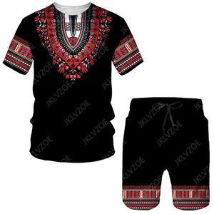 est Men's Tracksuit African Print Womens Mens T-shirts Sets Africa Dashiki Vintage Tops Sport and Leisure Summer Male Suit 240403