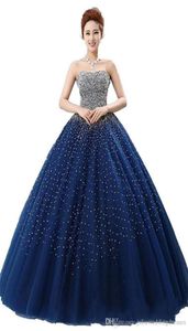 2021 Элегантные синие бусины платья Quinceanera Crystalls Crystalls Длина пол Сладкая 16 -летняя платье для выпускного вечера Q579968930