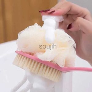 Bath Tools Accessories 2In1 Bath Brush With Bath Ball and Bristle Body Exfoliating Scrubber Long Handle Body Back Massage Shower SPA Foam Cleaning Tool 240413