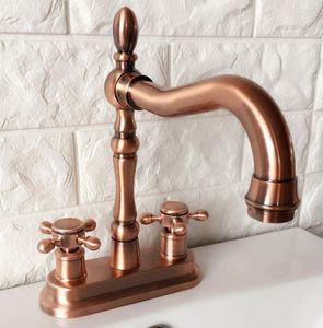 Bathroom Sink Faucets 360 Swivel Spout Basin Faucet Red Copper Retro Dual Hole Deck Mounted Kitchen Cold And Water Mixer Taps Drg050