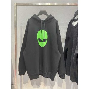 Högkvalitativ designerkläder Paris Alien Fluorescerande tryckta Mens Womens Hooded Fleece Hoodie Long Top