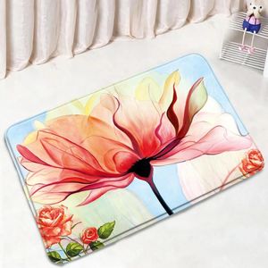 Bath Mats Abstract Flowers Bathroom Mat Red Rose Peony Floral Pattern Non-Slip Carpet Flannel Suede Home Decor Kitchen Doorway Rugs