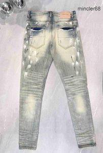 Fioletowe dżinsy mody Wysoka jakość z naprawą na wysokiej ulicy i niskim cięciem w ciasnych dżinsowych spodniach