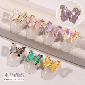 new 2024 2Pcs Crystal Butterfly Alloy Nail Art Decorations Aurora Holographic 3D Butterflies Rhinestones Jewelry DIY Manicure Accessorie