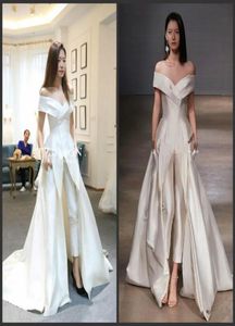 2020 New Women Dresses Jumpsuit With Long Train White Evening Gowns Off Shoulder Sweep Train Elegant Zuhair Murad Dress Vestidos F7072290