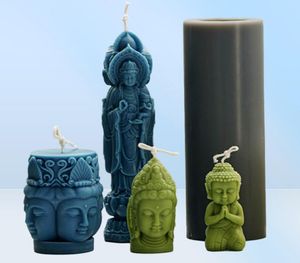 Guanyin Buddha Heykeli Mum Silikon Kalıp Diy Üç Yüzlü Yapım Reçine Sabun Hediyeleri Zanaat Malzemeleri Ev Dekoru 2207214953282