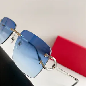 Solglasögon 24 Gold Half Moon Frameless Men's and Women's UV400 Lens Rectangular Glasses 0330 Bohemian Retro Style