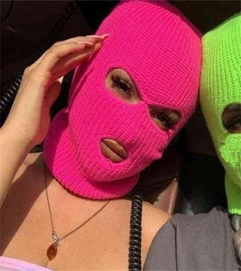 2021 Yeni Full Yüz Kapağı Kayak Maske Şapkası 3 Delikler Balaclava Ordusu Taktik CS Rüzgar Geçirmez Örgü Beanies Bonnet Kış Sıcak Unisex Caps712069