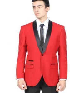 Red Slim Fit Wedding Tuxedos for Men Suits 2018 Black Shawl Lapel One Button Two Piece Jacket Pants Custom Man Suit7095257