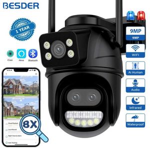 Telecamere ip besder 9mp a doppio schermo wifi telecamera ptz 8x zoom digitale zoom nottur visione esterna protezione della sicurezza esterna 8mp cctv fotocamera ip icsee 24413