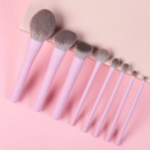 Kit rosa makeup borstar set syntetiskt hår vegan 8 st foundation ögonskuggor blandning pulver smink penselverktyg