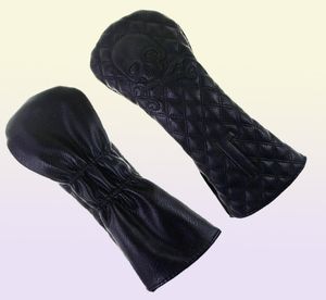 Golf golf kafatası iskelet kafa kapağı kulübü siyah deri headcovers set setine uygun sürücü fairway ahşap malzemeleri 2205172586676