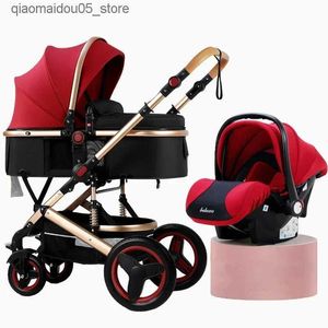 Barnvagnar# Högt landskap Baby Barnvagn 3-i-1 med bilstolar och handkart Lyxig barnvagn Set nyfödda barnvagnssäten Q240413