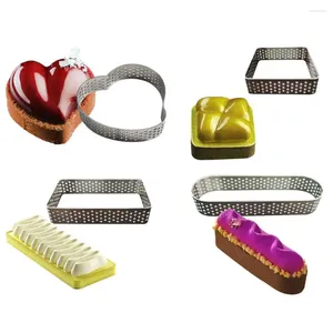 Moldes de cozimento 1pc Coração/quadrado/oval/forma de retângulo Mousse Tarts anel 304 Ferramenta de círculo de bolo perfurado em aço inoxidável fácil de usar