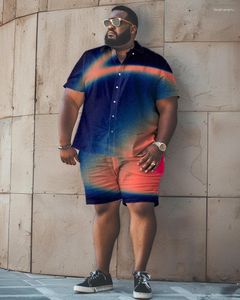 メンズトラックスーツBiggmans L-9xl for Shirt Set Clothing Summer Gradient Officeカジュアルショートパンツ3Dビッグアンドトールプラスサイズのスーツ