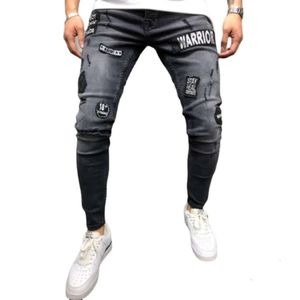 2024 New Tight Jeans with Black Hole Emblem Sticker Small Feet Denim Men's Pants Selling
