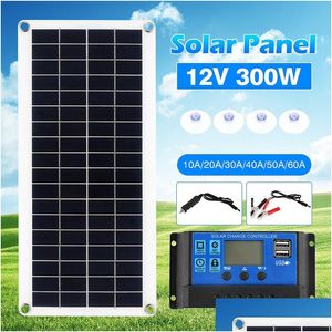 Flexibla solpaneler 300W Panel 12V Batteriladdare Dual USB med 10A-60A Controller Cells Power Bank för telefonbil Yacht RV Drop de DHDPL