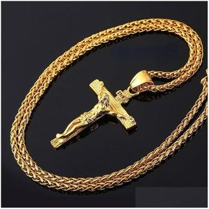 Pendant Necklaces Relius Jesus Cross Necklace For Men Fashion Gold Pendent With Chain Jewelry Gifts Drop Delivery Pendants Dhbp3