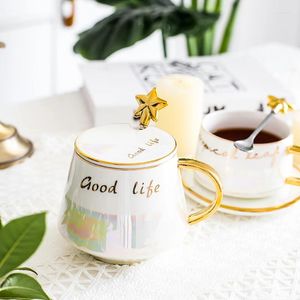 Mugs Ceramic Coffee Mug Love Star Spoon Gold Plating Handle Cup Office Household Milk Tea Home Decoration Gift Box