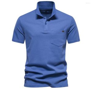 Polos Polos Cotton Lapel Short-Sleeve Polo Shirt Kieszonkowy krótki rękaw