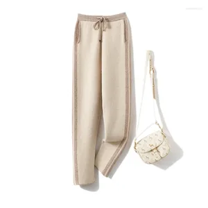 Women's Pants Wool In Autumn And Winter Padded Leggings With High Waist Small Feet Fashion Contrast Knitted Trousers.
