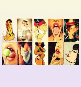 Dziewczęta plakat w stylu vintage Metal Tin Signs Bar Club Casino pub wystrój domu Eat Me Wall Art malarstwo pinup girl retro płytka MN145 H17274527